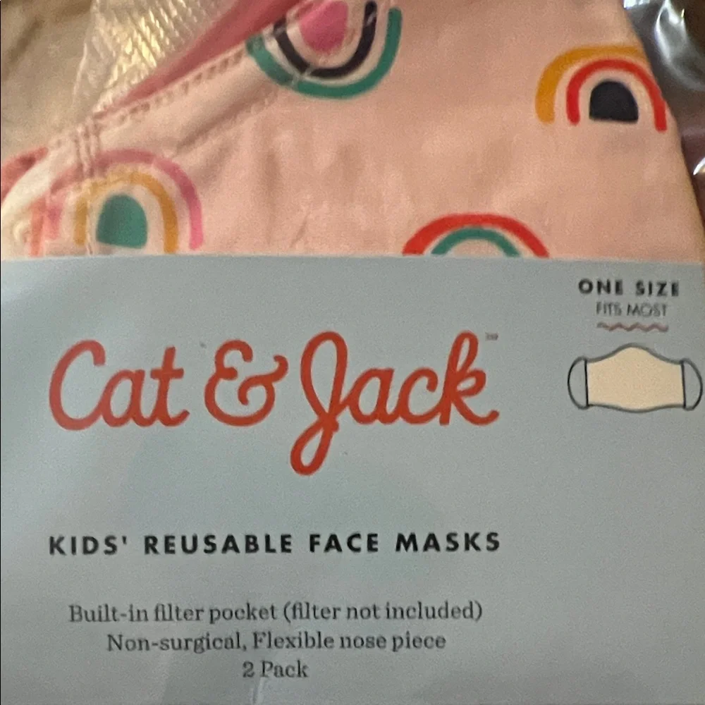Cat&Jack Kids' Face Masks-Pink w/ Rainbow Design-3 pks (6 masks total) NWT